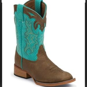 Justin Bent Rail youth boots. Turquoise
